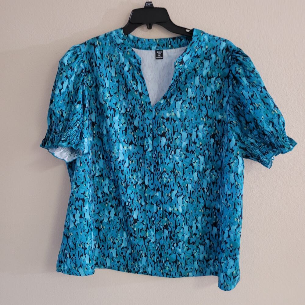 Shein Women's 4XL Blouse - Blue & Black Abstract Print
